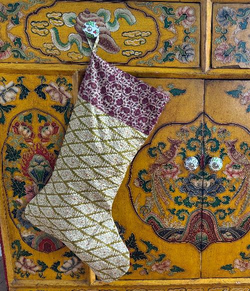 Recycled Saree Christmas Stocking (Gold & Red)