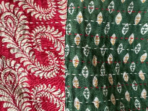 Recycled Saree Christmas Stocking (Green & Red)