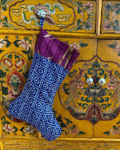 Recycled Saree Christmas Stocking (Blue & Purple)