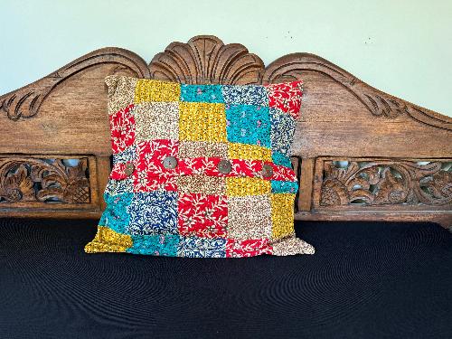 Recycled Saree Patchwork Cushion (Turquoise Multi)