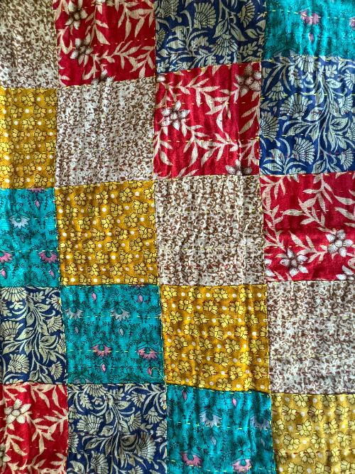 Recycled Saree Patchwork Cushion (Turquoise Multi)