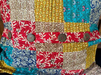 Recycled Saree Patchwork Cushion (Turquoise Multi)