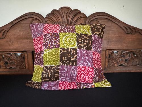 Recycled Saree Patchwork Cushion (Brown Multi)