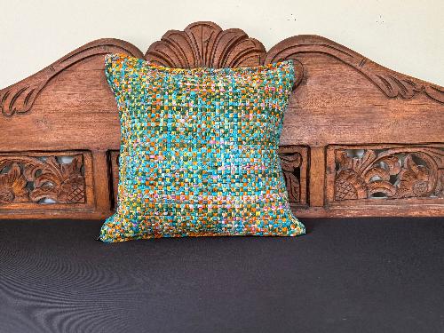 Recycled Saree Cushion (Blue/Multi)