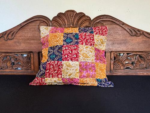 Recycled Saree Patchwork Cushion (Red Multi)