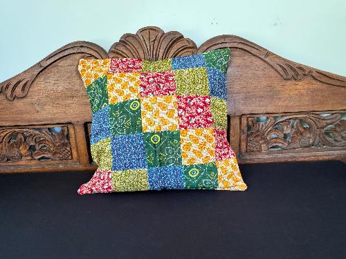 Recycled Saree Patchwork Cushion (Blue & Green)