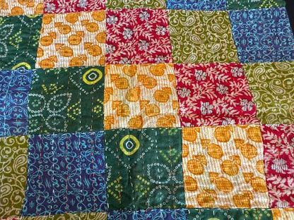 Recycled Saree Patchwork Cushion (Blue & Green)