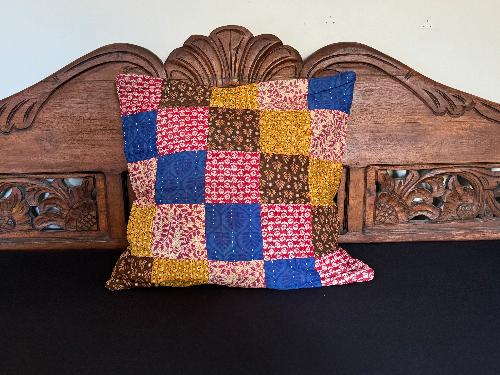 Recycled Saree Patchwork Cushion (Blue Multi)